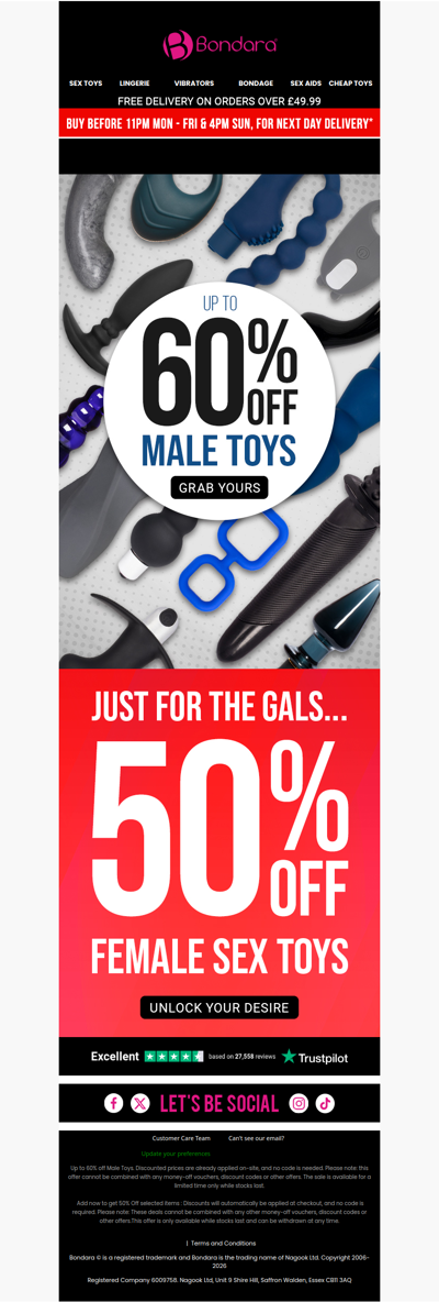 Up To 60% Off Male Toys ⏰ Ends Midnight