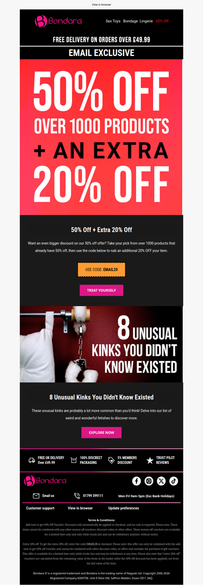 Email Exclusive 50% Off + Extra 20% Off 💝