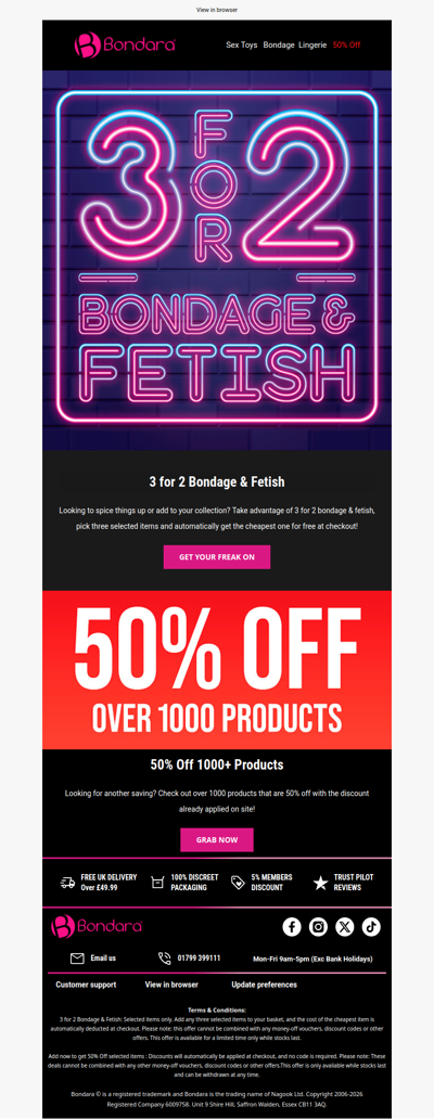 3 for 2 Bondage & Fetish Toys & Wear ⛓️