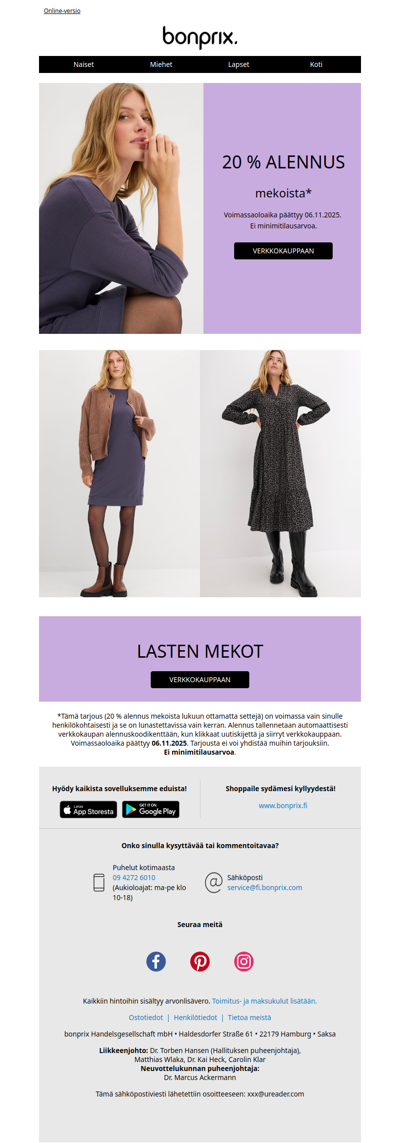 20 % alennus mekoista 💜