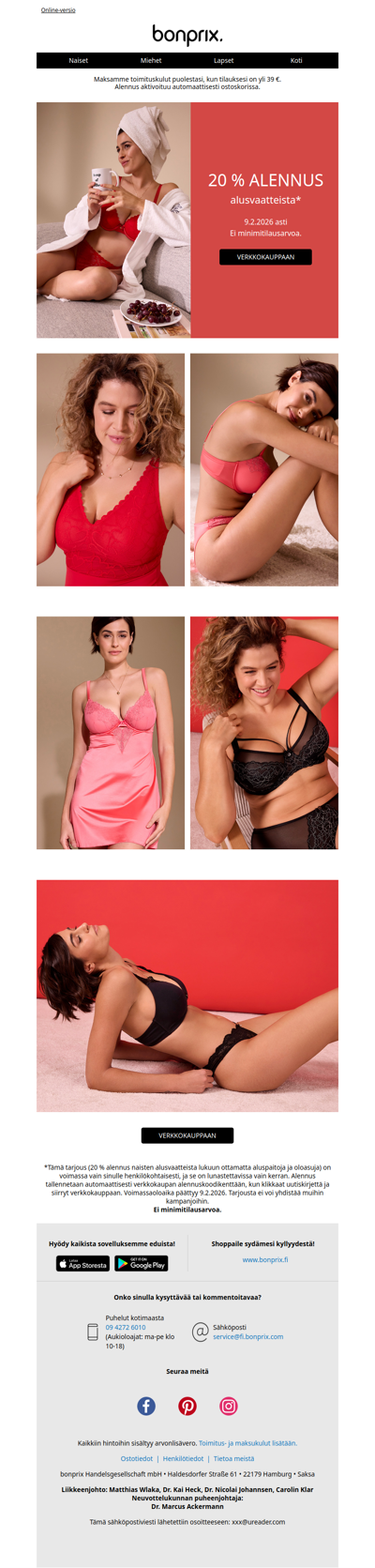 Voimassa enää tänään: -20 % alusvaatteista