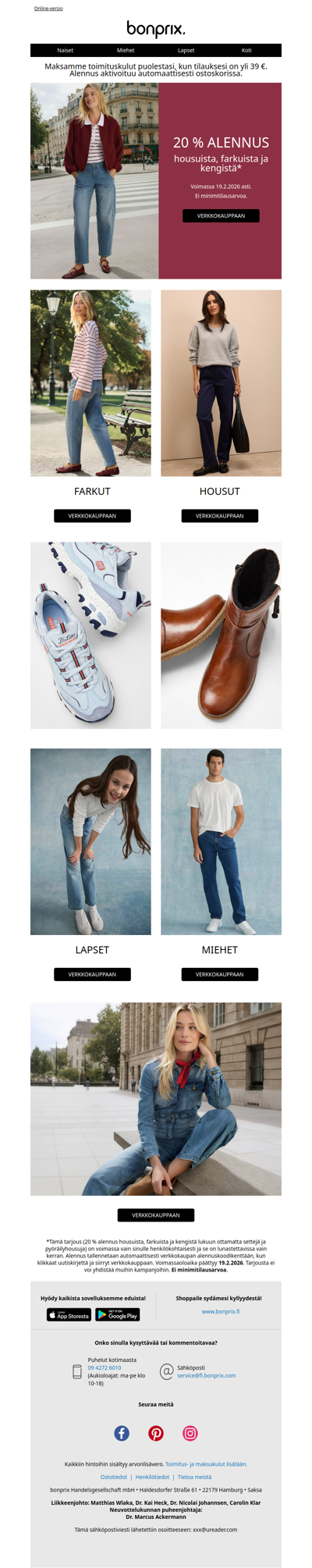 20 % alennus housuista, farkuista ja kengistä ❤️