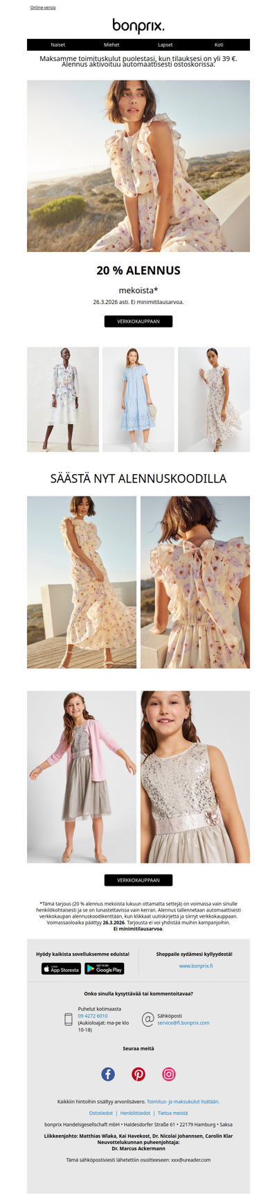 20 % alennus mekoista 🤍