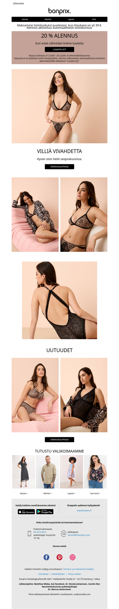 Toimi heti: Saat 20 % alennuksen, kun ostat vähintään kolme tuotetta