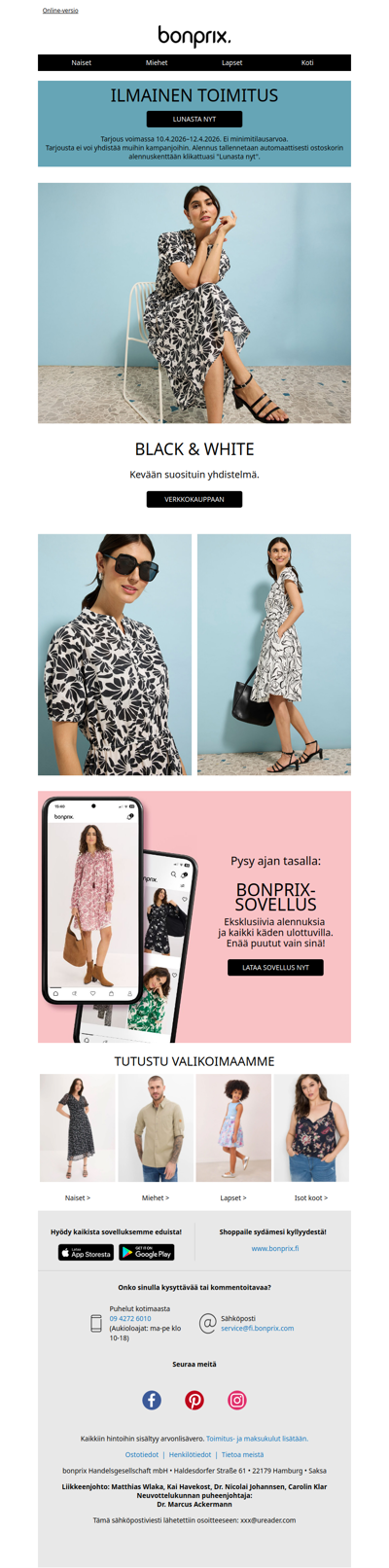 Vain sinulle: ilmainen toimitus!