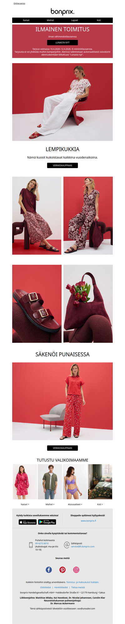 Viimeinen tilaisuus: ilmainen toimitus