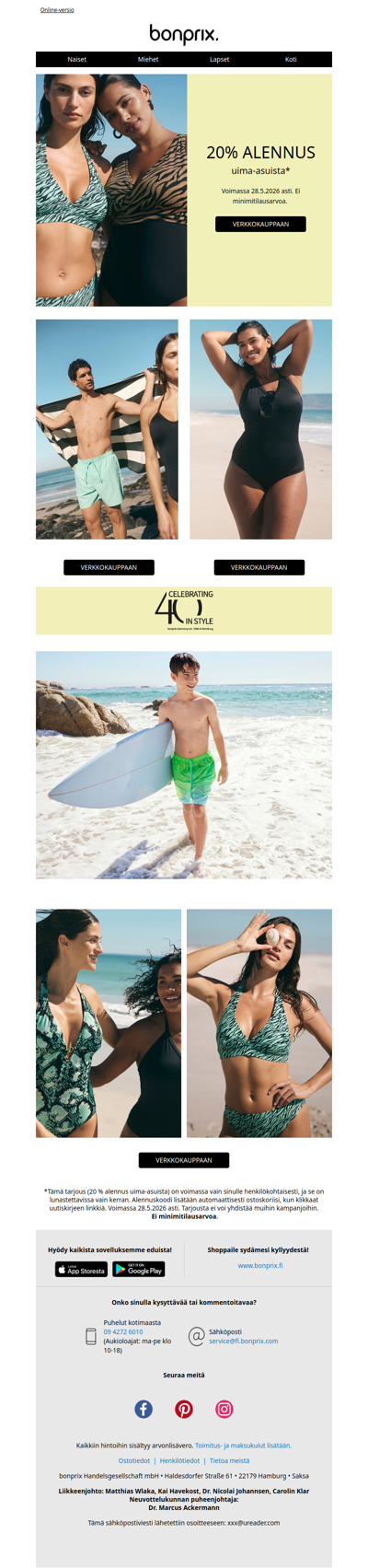 20 % alennus uima-asuista 🩱🌴