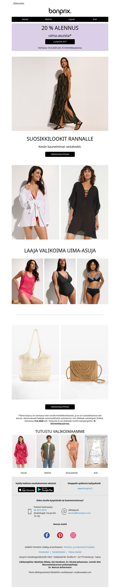 Valmiina rannalle? 20 % alennus uima-asuista