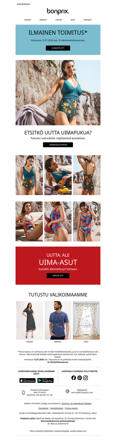 Etsitkö uutta uimapukua? 🩱Hyödynnä ilmainen toimitus!