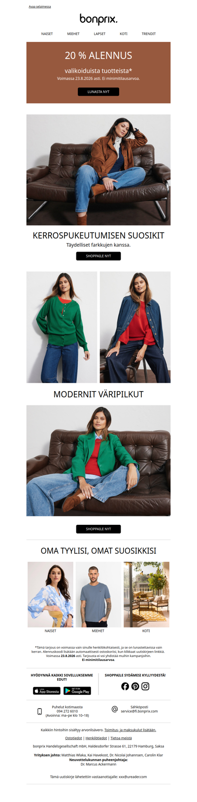 20 % alennus lukuisista suosikkivaatteista 😍