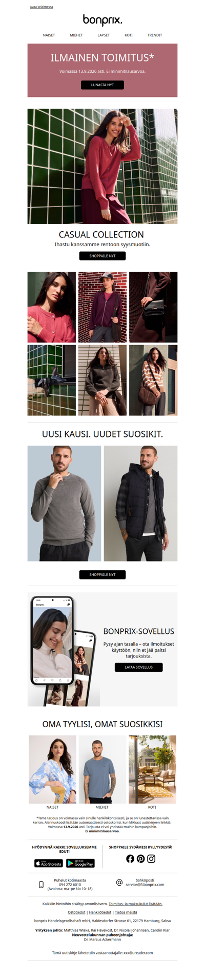 Voimassa enää tänään: tilaa ilman toimituskuluja