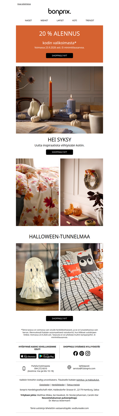 -20 % kodin valikoimasta 🎃✨