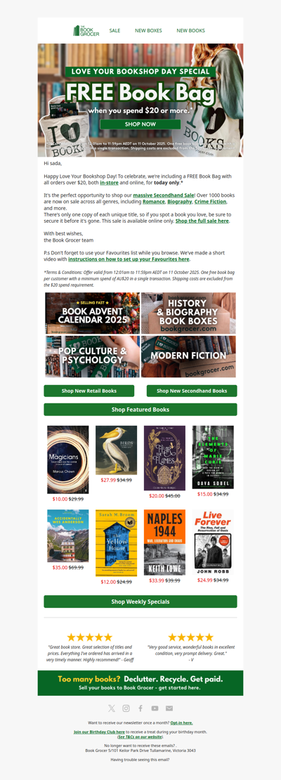 FREE Book Bag when you spend $20 + Secondhand Sale📚