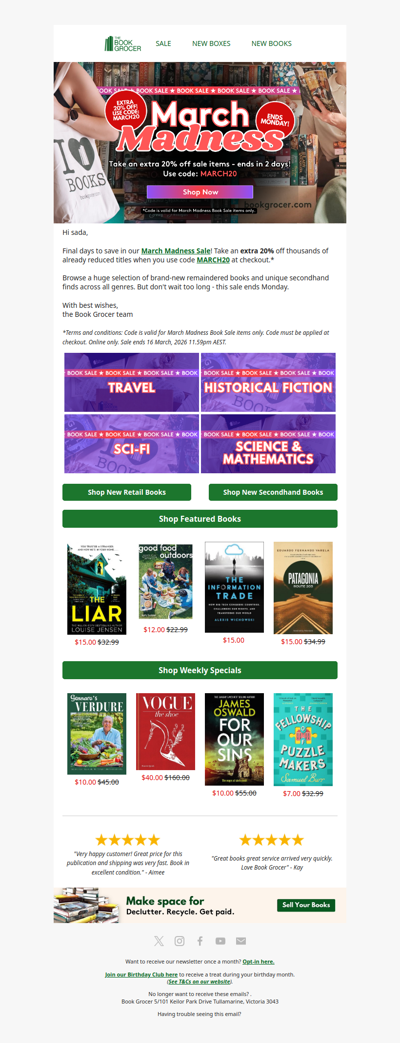 Ends soon - extra 20% off March Madness Sale📚