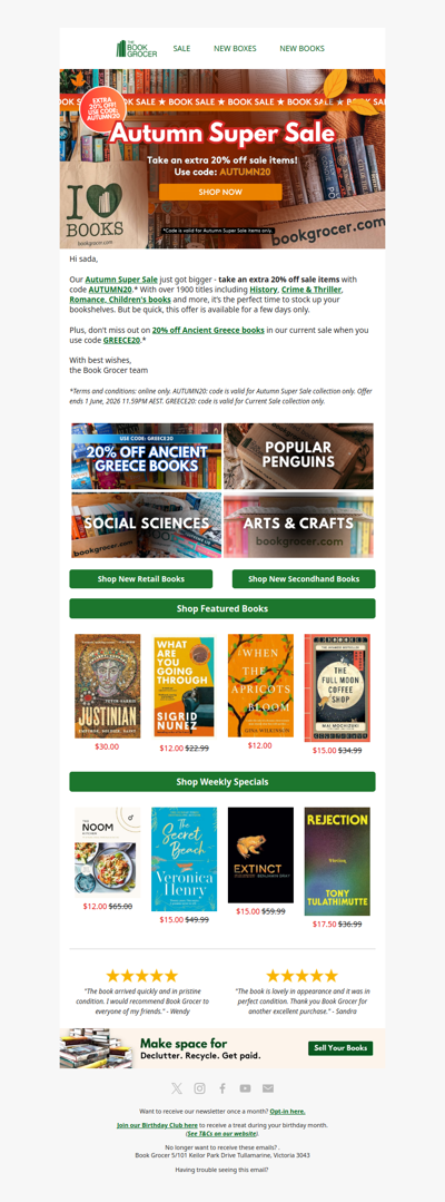 Extra 20% off Autumn Super Sale!📣📚