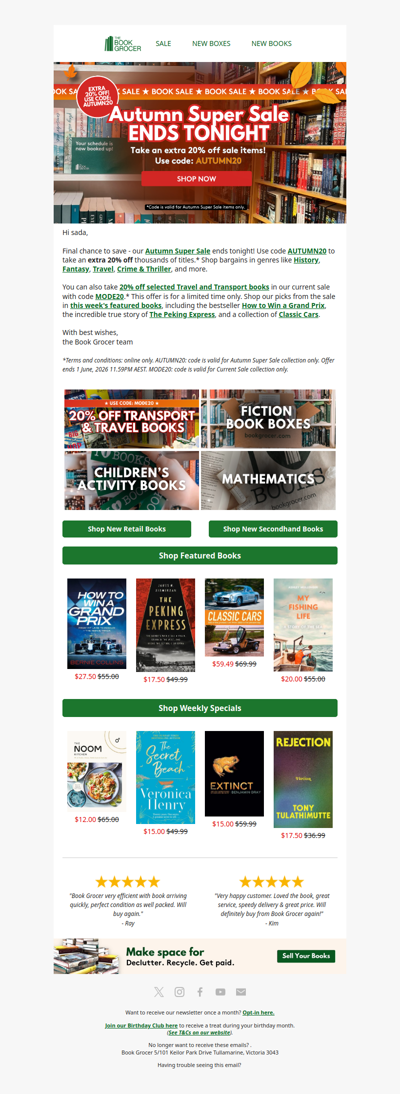ENDS TONIGHT: 20% off Autumn Super Sale❗📚
