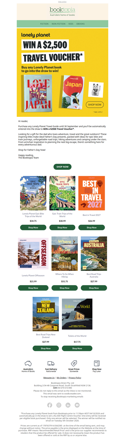 WIN a $2500 Travel Voucher thanks to Lonely Planet Travel Guides*.