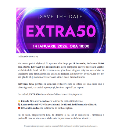 Salvează data: în curând EXTRA50 pe bookzone.ro!