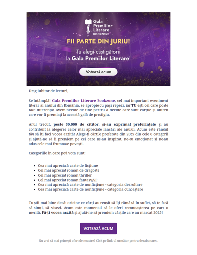 Fii parte din juriu! Tu alegi câștigătorii la Gala Premiilor Literare!