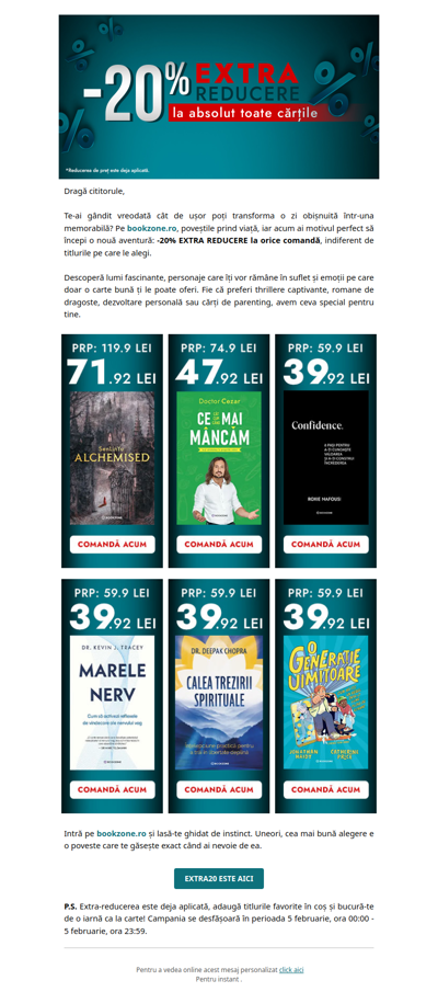 EXTRA20 de motive să intri pe bookzone.ro