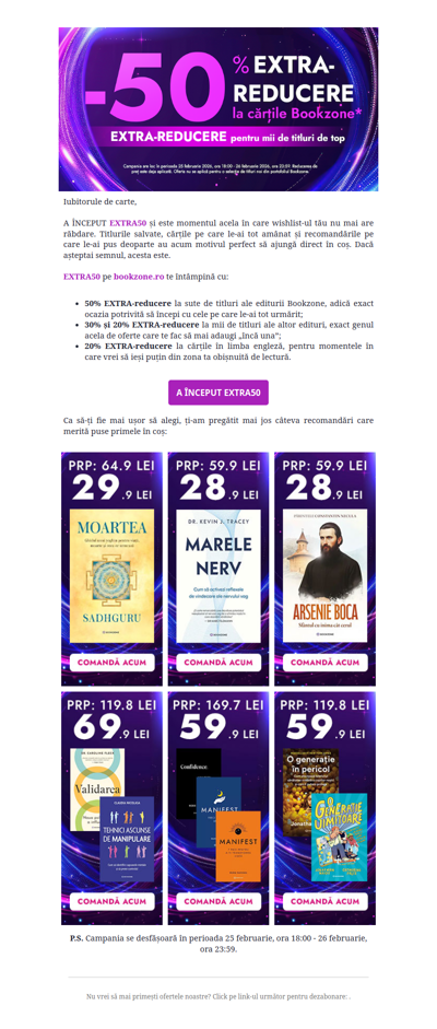 EXTRA50, EXTRA30 și EXTRA20 sunt active pe bookzone.ro