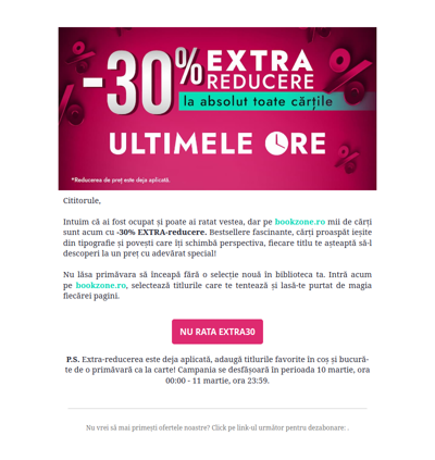 Ultima zi în care te poți bucura de 30% EXTRA-reducere la mii de titluri