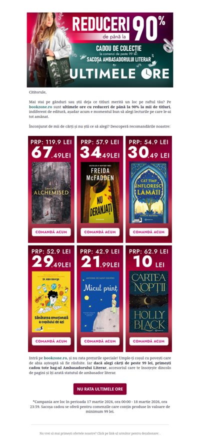 Ultimele ore cu reduceri de până la 90%!