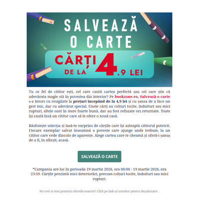Salvează o carte cu prețuri de la 4,9 lei!