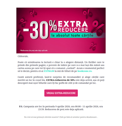 -30% EXTRA-REDUCERE la mii de titluri de pe bookzone.ro