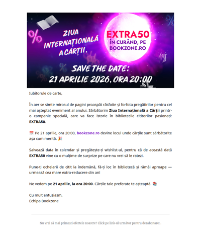 Salvează data: în curând EXTRA50 pe bookzone.ro! 📅