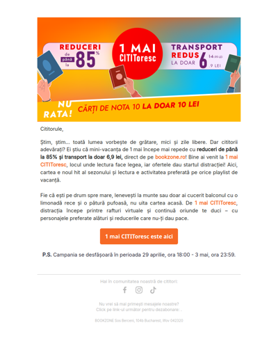 1 mai CITITORESC îți dorim! Tu ce citești în această mini vacanță?