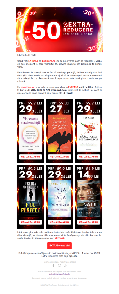 EXTRA50 este activ pe bookzone.ro!