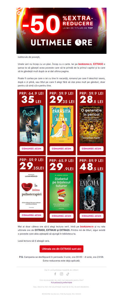 EXTRA50 ajunge la final. Nu rata startul lecturilor de vară ☀️📚