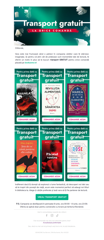TRANSPORT GRATUIT cu ZERO costuri pentru tine!