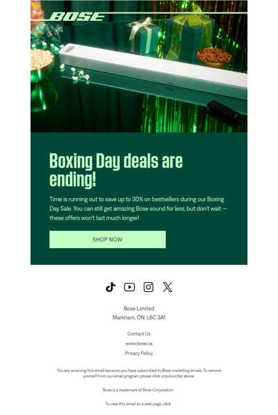 Last chance to save up to 30% on Boxing Day deals!