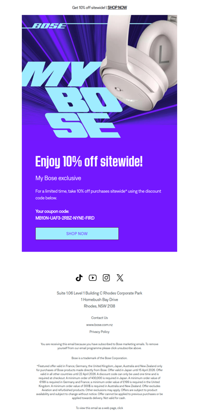 My Bose exclusive: save 10% sitewide!