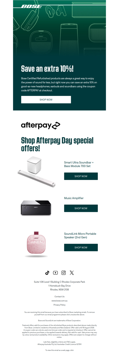 Savings alert! Use code AFTERPAY to score an extra 10% off!