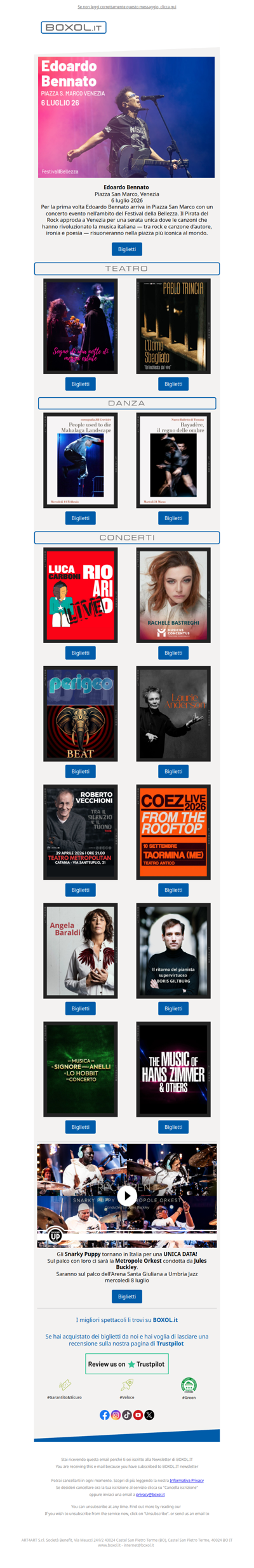 🚀 Bennato a Venezia, Coez, Carboni, Snarky Puppy...