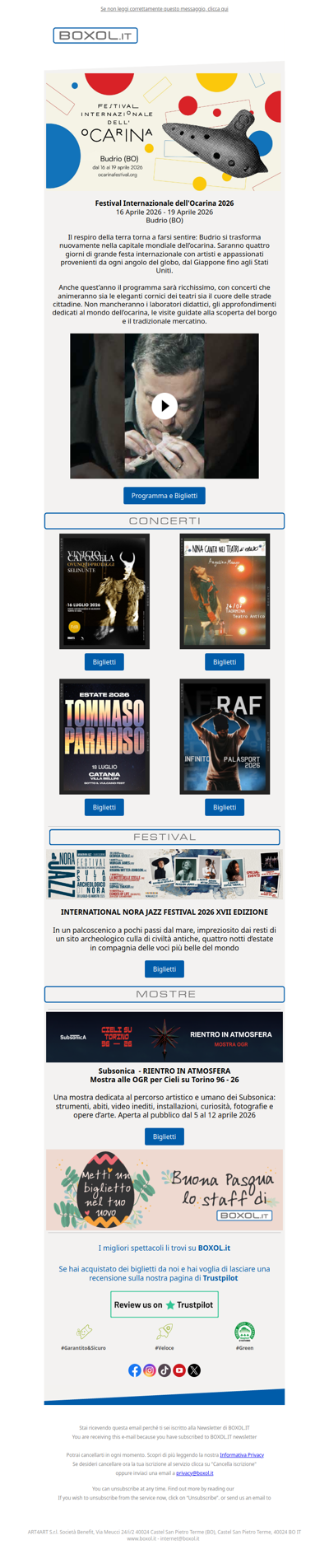 ✨Raf, Paradiso, Capossela, Mango, Ocarina Festival...