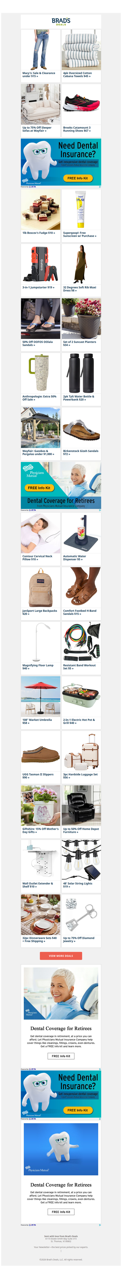 $15 Macy's Clearance | $45 4pk Cabana Towels | 75% Off Sleeper Sofas | $67 Brooks | $10 1lb Fudge | Free Mini Supergoop! & More