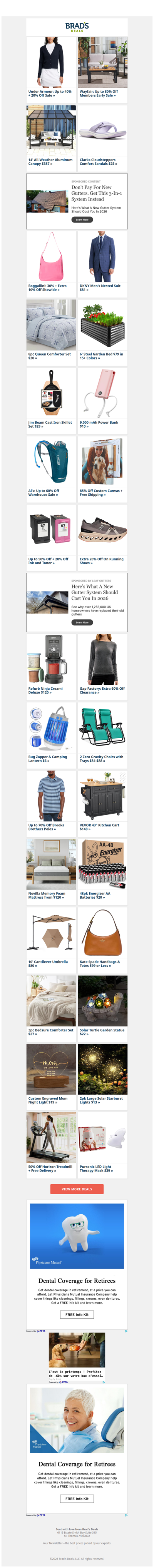 40% Off Under Armour | 80% Off Wayfair | $397 Canopy | $25 Clarks Sandals | 30% + 10% Off Baggallini | $81 DKNY Suit & More