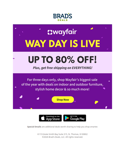 Way Day is LIVE 🎊 Deals up to 80% Off