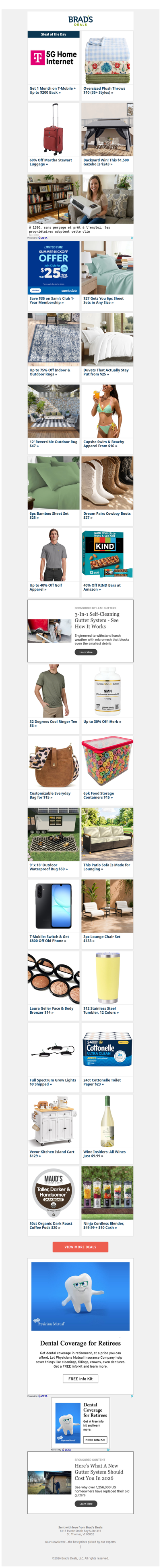 1 Mo. Free T-Mobile | $10 Oversized Throws | 60% Off Luggage | 80% Off Gazebos | $25 Sam's Club Membership | $27 Sheet Sets & More