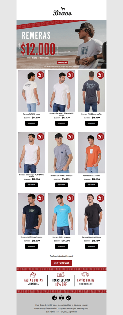 👕 2x1 en remeras desde $12.000