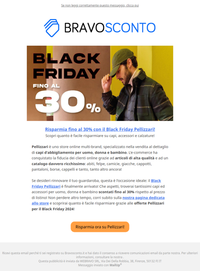 Risparmia fino al 30% con il Black Friday Pellizzari