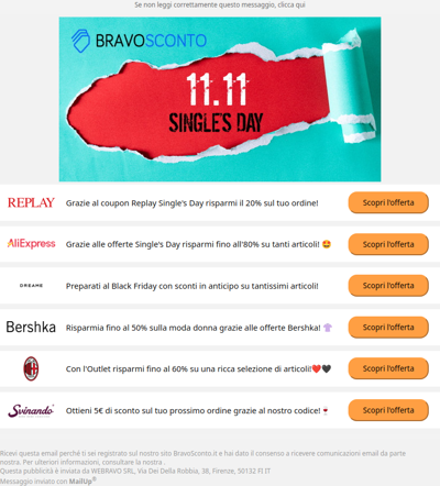 Scopri le nostre offerte speciali per il Single's Day 2025!