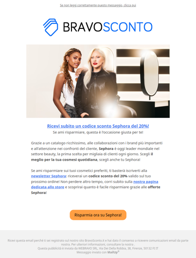 Ricevi un codice sconto Sephora del 20%! 💄