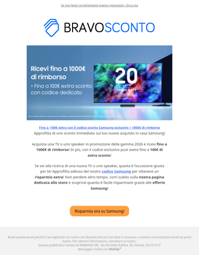Fino a -100€ extra con il codice sconto Samsung esclusivo + 1000€ di rimborso💥