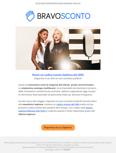 Iscriviti alla newsletter Sephora e ricevi il 20% di sconto!