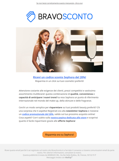Registrati alla newsletter Sephora e ricevi il 20% di sconto! 💄
